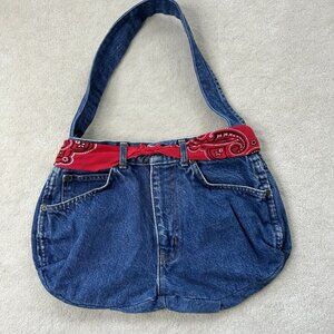 Handmade Denim Jean Purse Chic Boho Pockets Handbag Vtg 1980's Upcycled